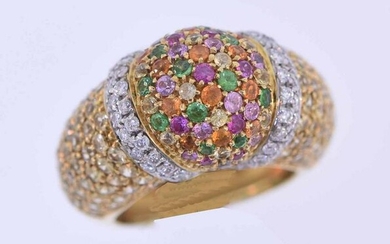 18K Gold, Diamond, Sapphire and Tsavorite Ring