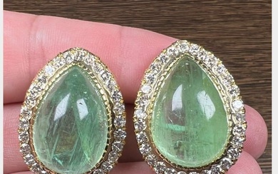 18K Yellow Gold 60.00 Ct. Emerald & Diamond Earrings