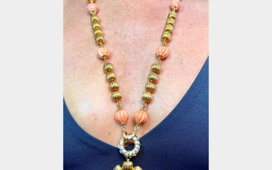 18K Yellow Gold Italian Coral Necklace