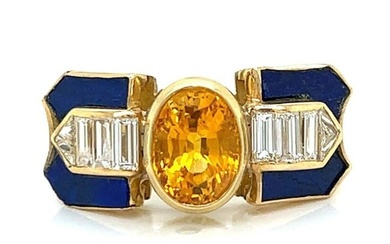 18K Yellow Gold Sapphire Diamond and Lapis Lazuli Ring