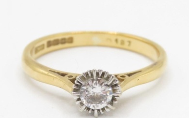 18ct gold vintage diamond solitaire ring (2.8g) Size N