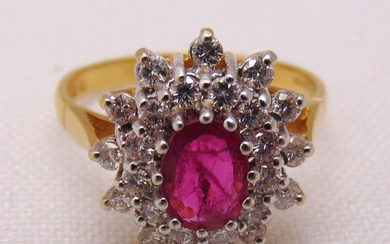 18ct yellow gold, ruby and diamond cocktail ring, approx tot...