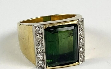 18k Gold Tourmaline & Diamond Men's Ring