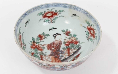 18th century Chinese blue and white porcelain bowl with European clobbered decoration