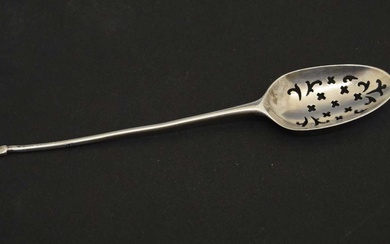 18th century silver mote spoon, circa 1750, possible sponsor's mark of James Wilks