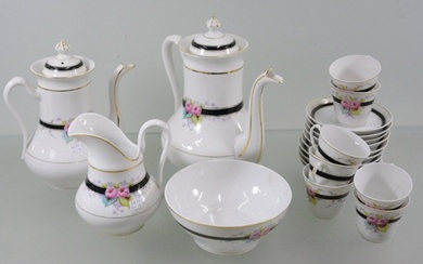 19-piece coffee service for 7 persons complete, floral decorated, Old...