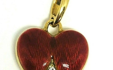 1980's Diamond Red Enamel Yellow Gold HEART LOVE