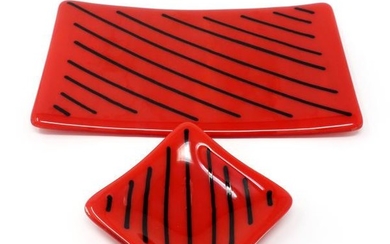 1980s Red and Black Striped Glass Plates