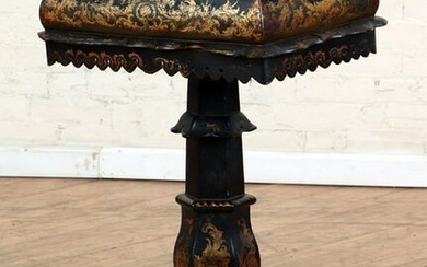 19TH C. GILT DECORATED PAPER MACHE TABLE LIFT LID