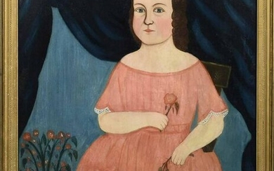 19TH C. O/C, AMERICAN SCHOOL, YOUNG GIRL IN A PINK