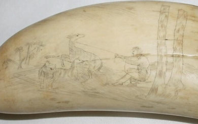 19TH CENTURY SCRIMSHAWED WHALE'S TOOTH DEPICTING