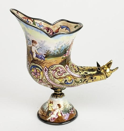19th C. Viennese Enamel on Silver & Bronze Figural Vase