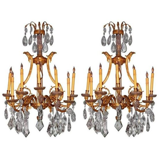 19th Century French Dore Bronze Cut Crystal Sconces