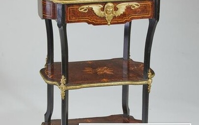 19th c. French 3-tier porcelain and marquetry server