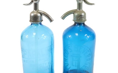 (2) BLUE GLASS SELTZER BOTTLES