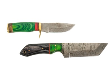 (2) Pair of Damascus Steel Hunting Knives