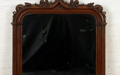 19TH C. GOTHIC STYLE OAK OVER MANTLE MIRROR
