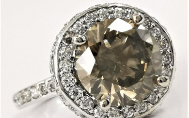 2.78 ct fancy dark brown greenish yellow & diamond halo designer ring - 14 kt. White gold - Ring - 2.00 ct Diamond - Diamonds