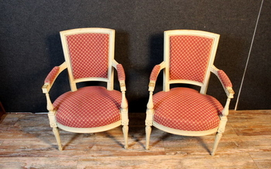 Pair of armchairs style of Louis XVI - lacquered wood - Second half 19th century