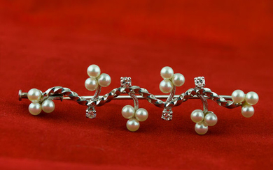 Luxury - 18 kt. White gold - Brooch Diamond - Pearls