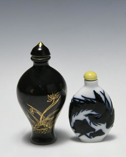 (2)Chinese Snuff Bottles Porcelain & Glass, 19th C