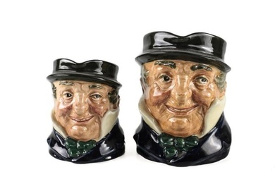2pc Royal Doulton Small Toby Jugs Capt Cuttle D5842 Medium 4 1/4in. & Small 3 1/4in.