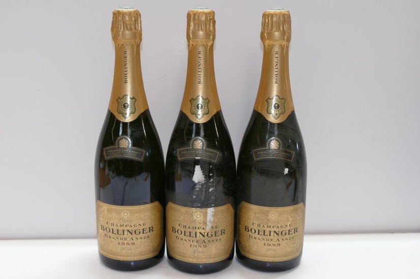 3 Btles Champagne Bollinger Grande Année 1989 including...
