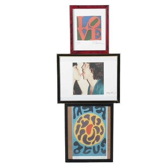 3 Framed Works, After Arp, Indiana & Warhol