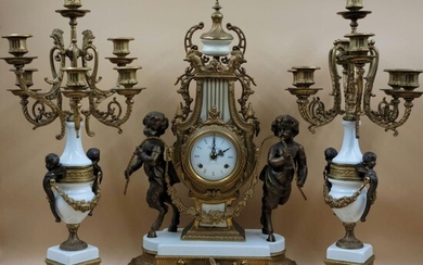 3 Piece Figural Imperial Clock Garniture Set