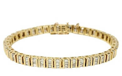 3.75 Carats Total Baguette Diamond 14 Karat Yellow Gold Bar Link Tennis Bracelet
