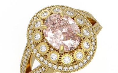 3.95 ctw Certified Morganite & Diamond Victorian Ring 14K Yellow Gold