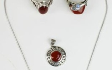 4 pieces of sterling and Carnelian jewelry