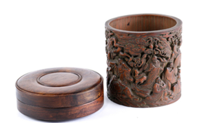 Chinese Bamboo Brush Pot, Ink Stone Box