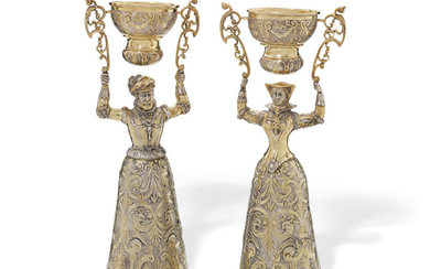 A PAIR OF GERMAN PARCEL-GILT SILVER WAGER CUPS, MARK OF J. D. SCHLEISSNER SOHNE, HANAU, 1900