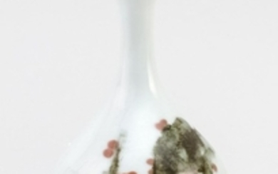 STUDIO PORCELAIN BOTTLE VASE In teardrop form with prunus branch decoration. Signed Sekiko. Height 4.6".