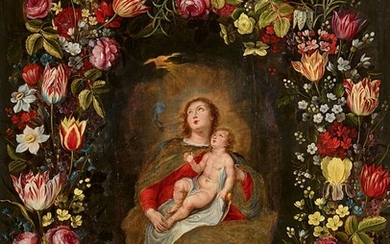 Jan Brueghel the Younger Cornelius Schut - The Virgin and Child in a Floral Wreath