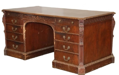 CARVED MAHOGANY EXECUTIVE DESK, PRESENTED TO GEN.