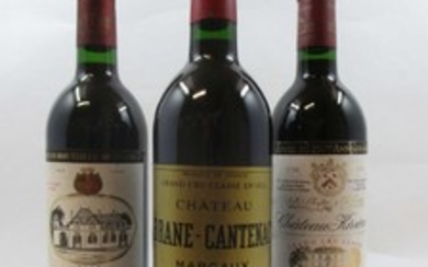 10 bouteilles 4 bts : CHÂTEAU BRANE CANTENAC 1989 2è GC Margaux (1 base goulot, étiquettes léger décollées)