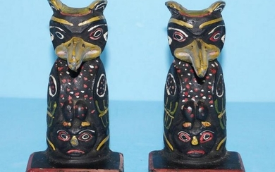 Antique Pair Indian Totem Pole Bookends