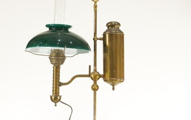 Brass Adjustable Student Lamp Green Cased Glass Shade