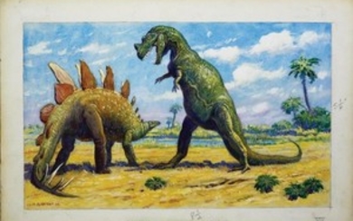 Charles Knight Original Watercolor Stegasaurus &