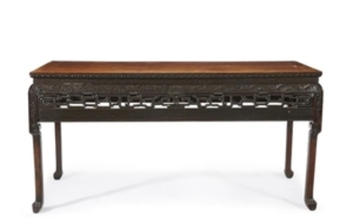 A Chinese carved hardwood recessed-waist painting table The rectangular...