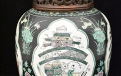 Chinese Famille Noir Porcelain Ginger Jar