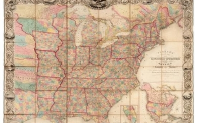 * COLTON, Joseph Hutchins (1800-1893). Colton's Map of the United States of America, including Canada and a large portion of Texas. New York, 1854.