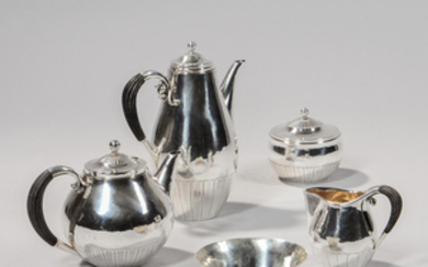 Georg Jensen "Cosmos" Pattern Five-piece Silver Tea Service