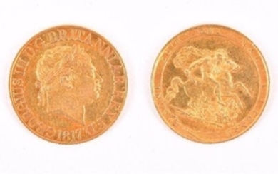 GEORGE III, 1760-1820. SOVEREIGN, 1817 Obv: Laureate head right. Rev: St George and Dragon within garter. GVF. (1 coin)