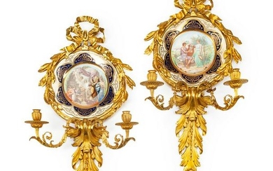 A Pair of Louis XV Style Gilt Bronze and Porcelain