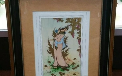 Mid 20th Century Persian Painting on Ox Bone by Kazem