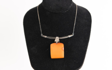 MODERNIST AMBER AND SILVER NECKLACE