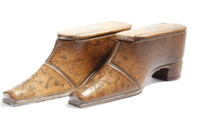 A near pair of early 19th century treen snuff shoe…